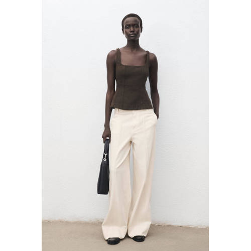 Mango high waist wide leg jeans beige afbeelding