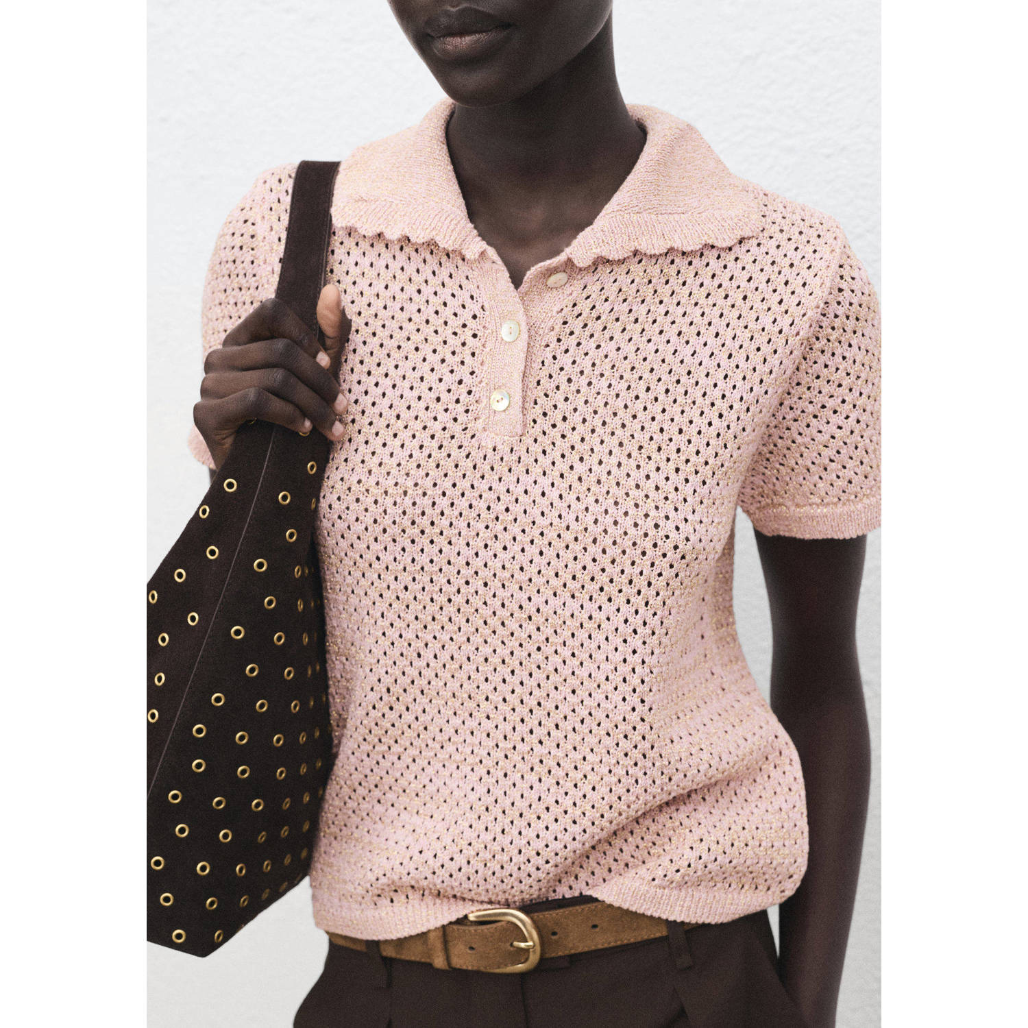 Mango top lichtroze grof gebreid