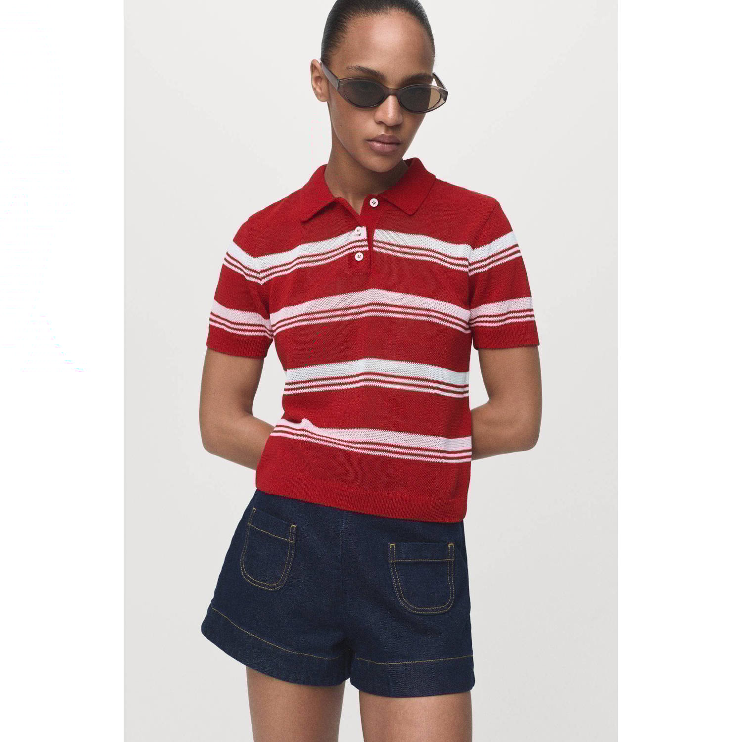 Mango polo rood fijn gebreid