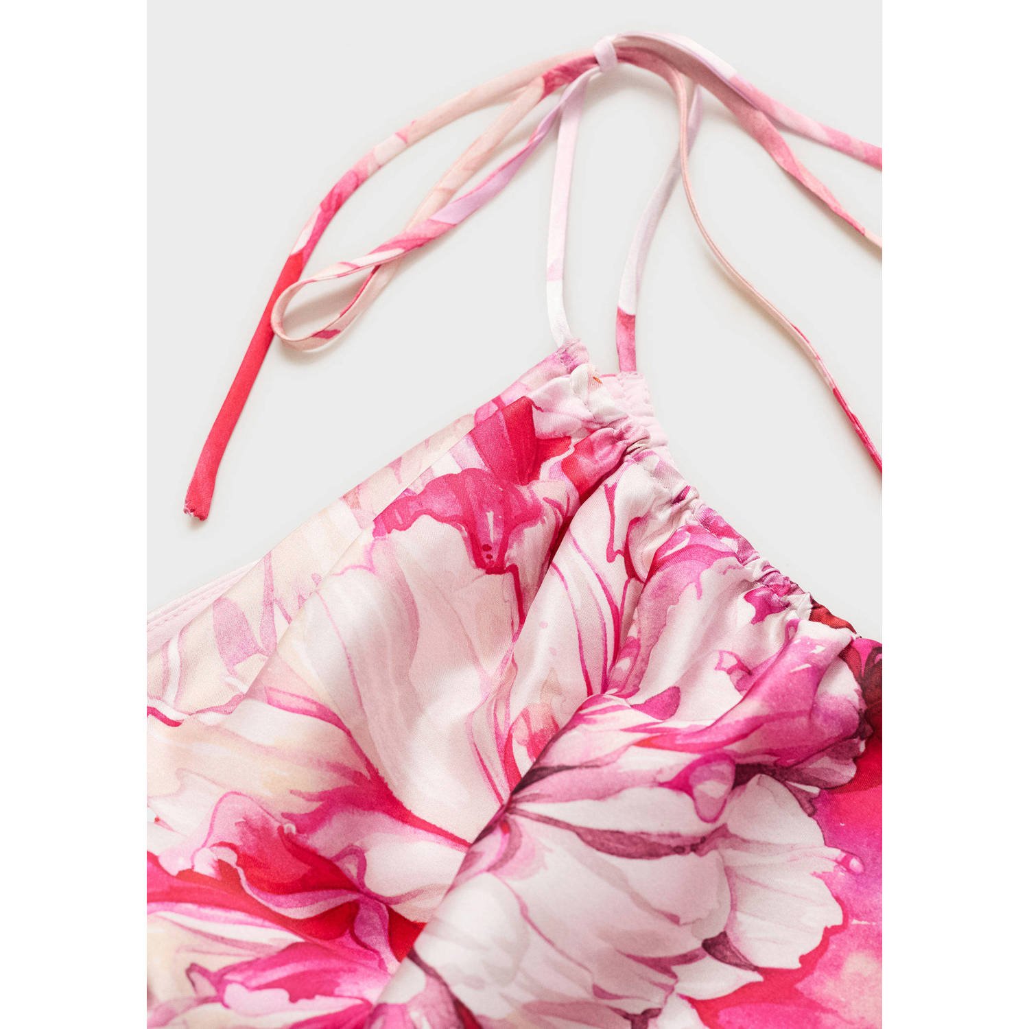 Mango satijnen one shoulder jurk lichtroze