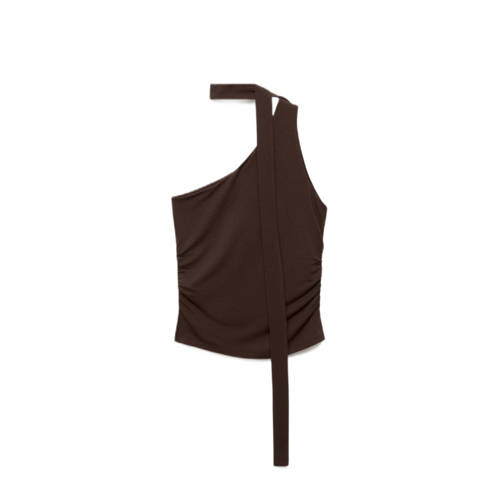 Mango one shoulder top bruin afbeelding