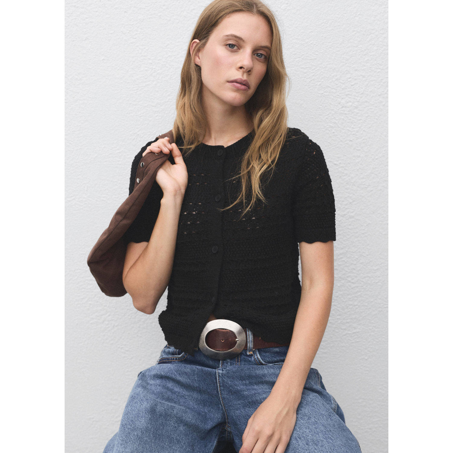 Mango vest zwart grof gebreid
