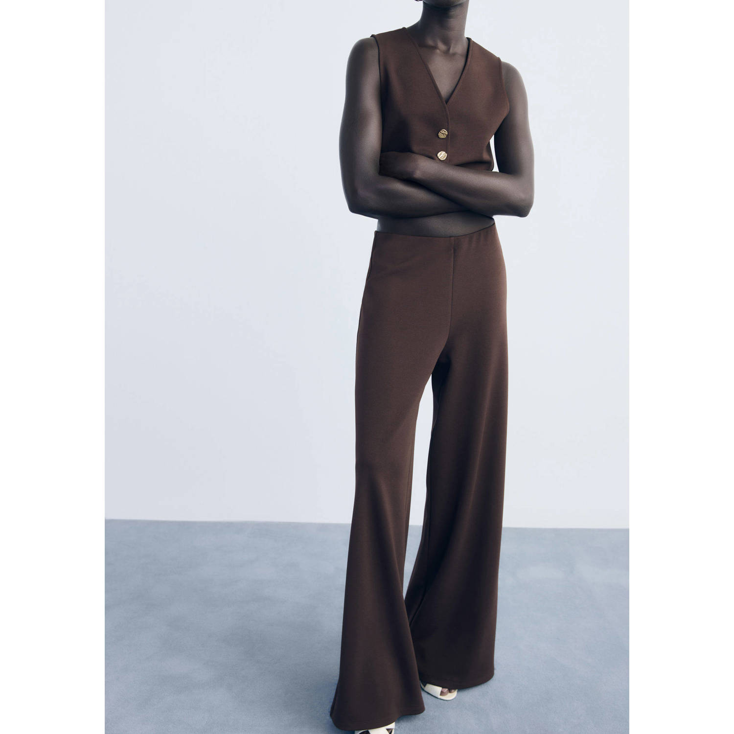 Mango straight regular waist casual broek donkerbruin