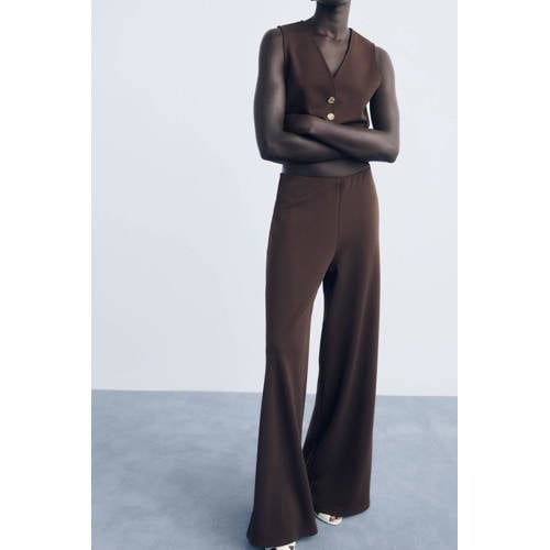 Mango straight regular waist casual broek donkerbruin afbeelding