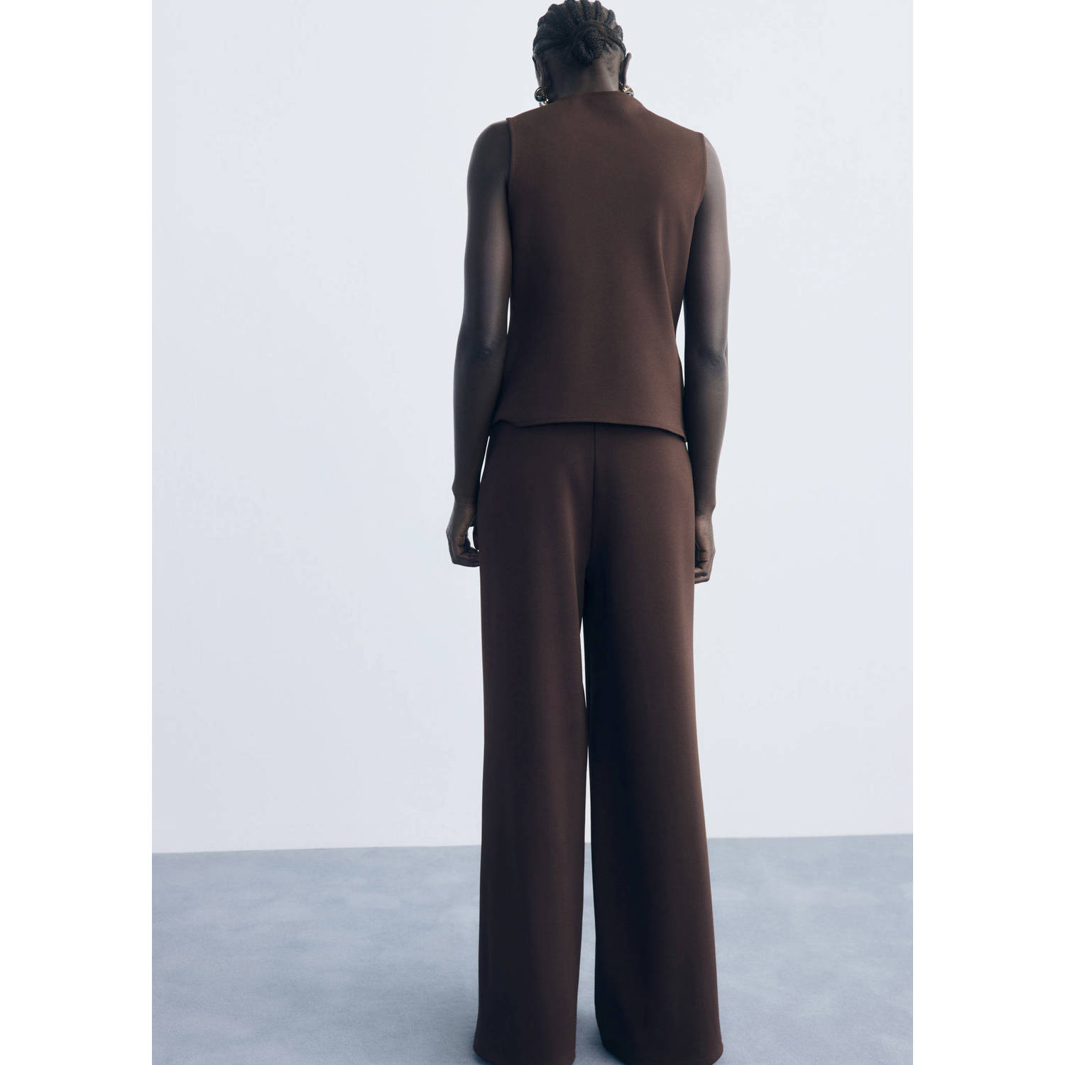 Mango straight regular waist casual broek donkerbruin