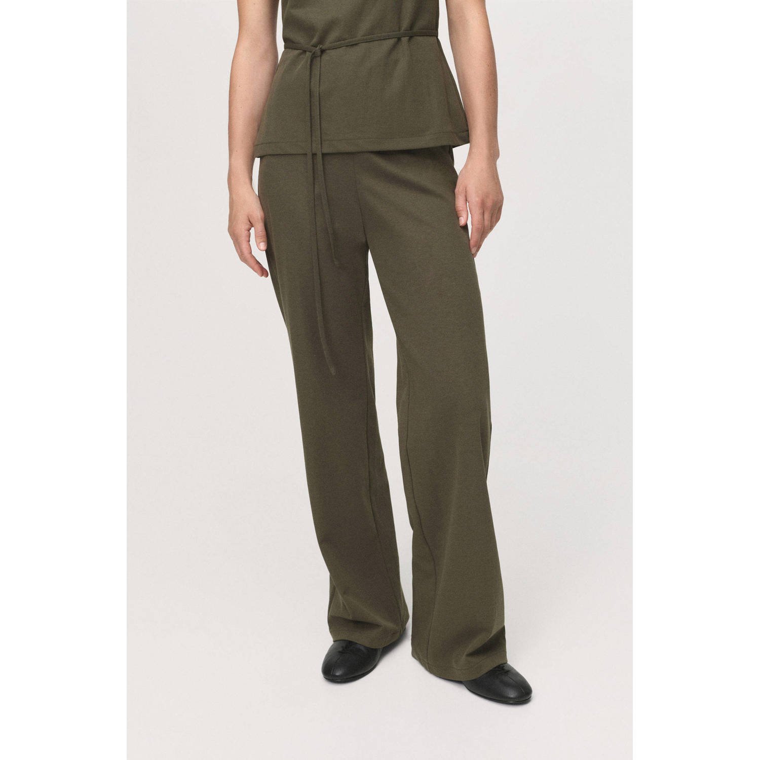 Mango straight high waist broek kaki