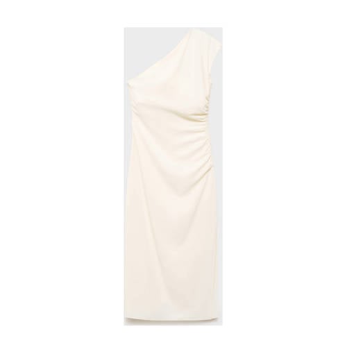 Mango one shoulder jurk ecru afbeelding
