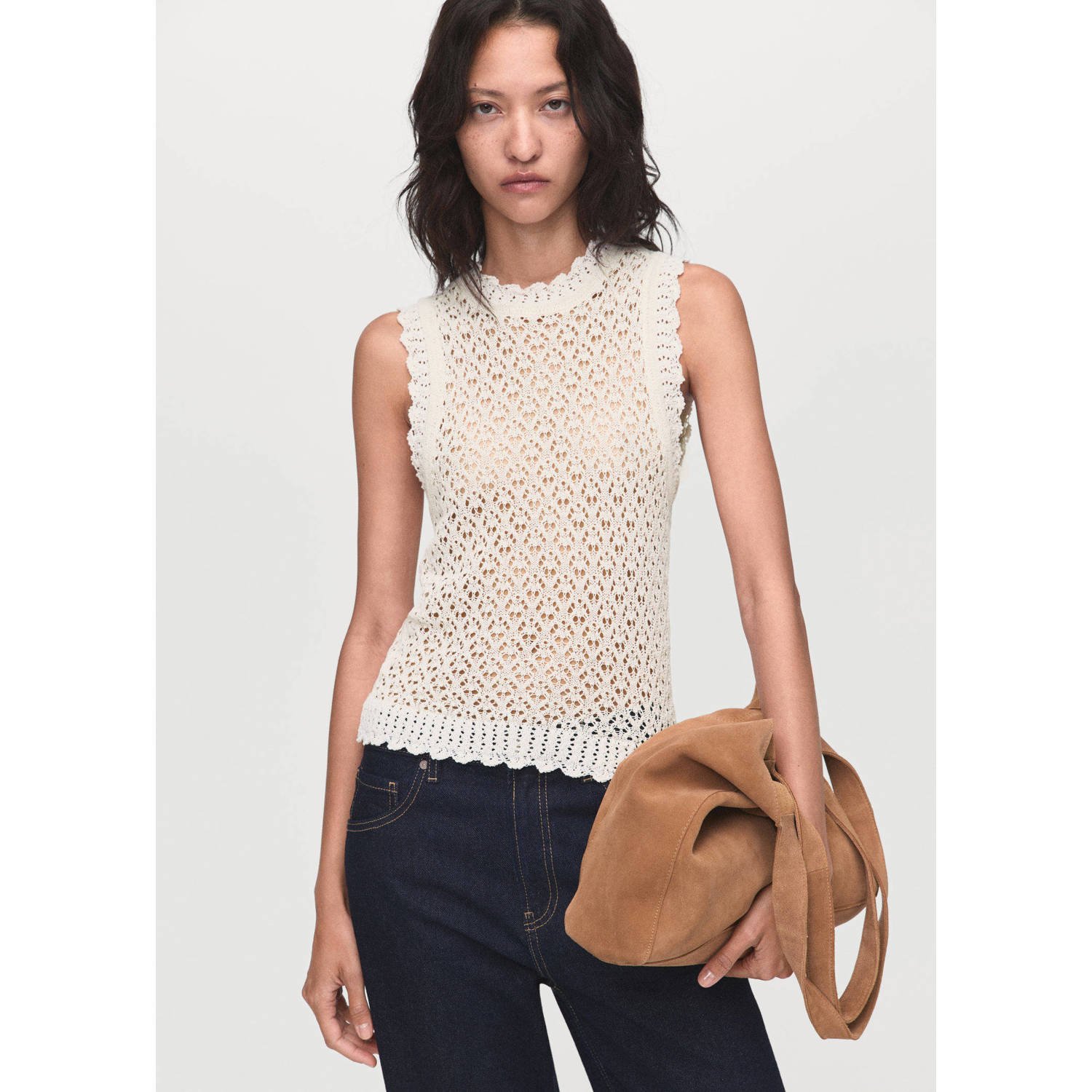 Mango top ecru grof gebreid