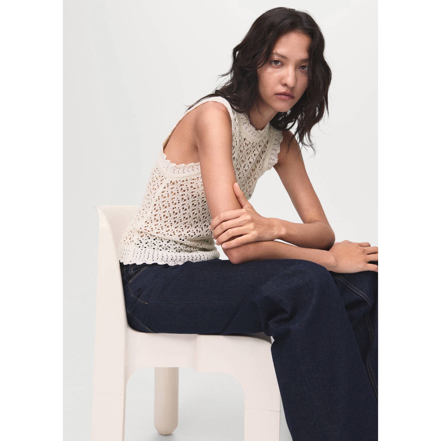 Mango top ecru grof gebreid