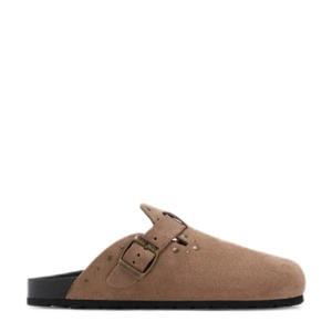 suède clogs met studs lichtbruin