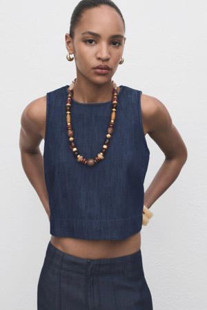 denim cropped top medium blue denim