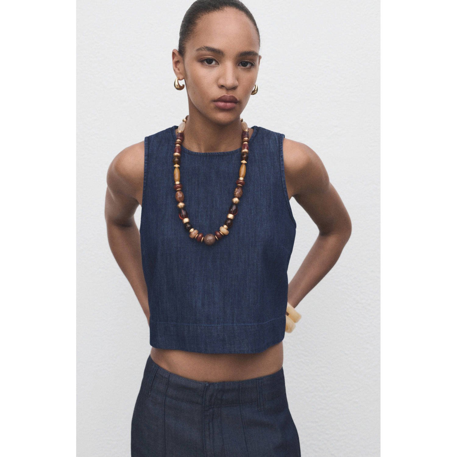 Mango denim cropped top medium blue denim