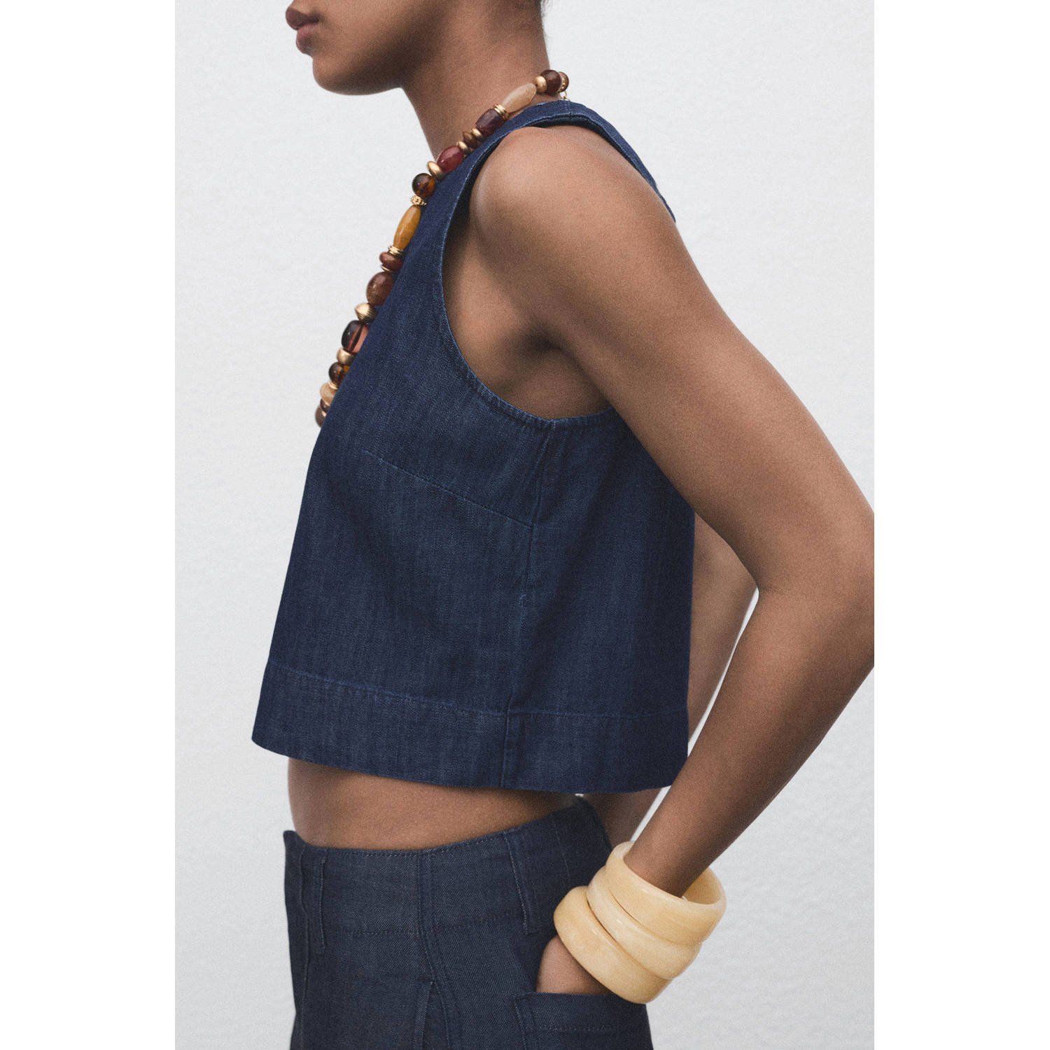 Mango denim cropped top medium blue denim
