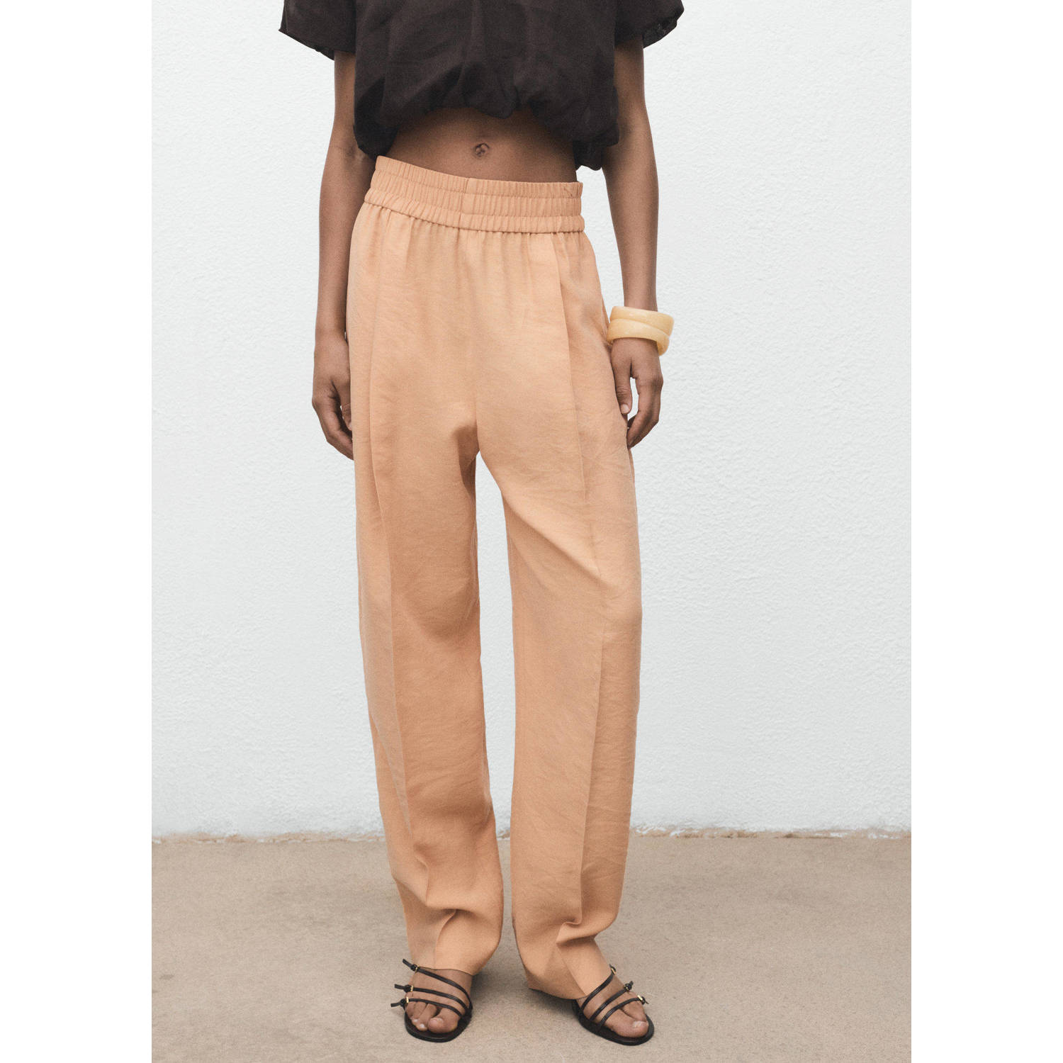 Mango straight regular waist casual broek zalm