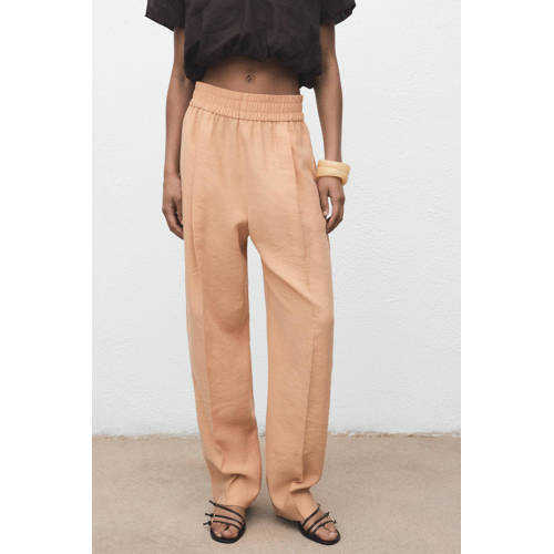 Mango straight regular waist casual broek zalm afbeelding