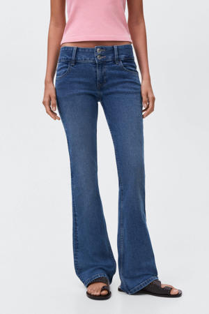 low waist flared jeans dark blue denim