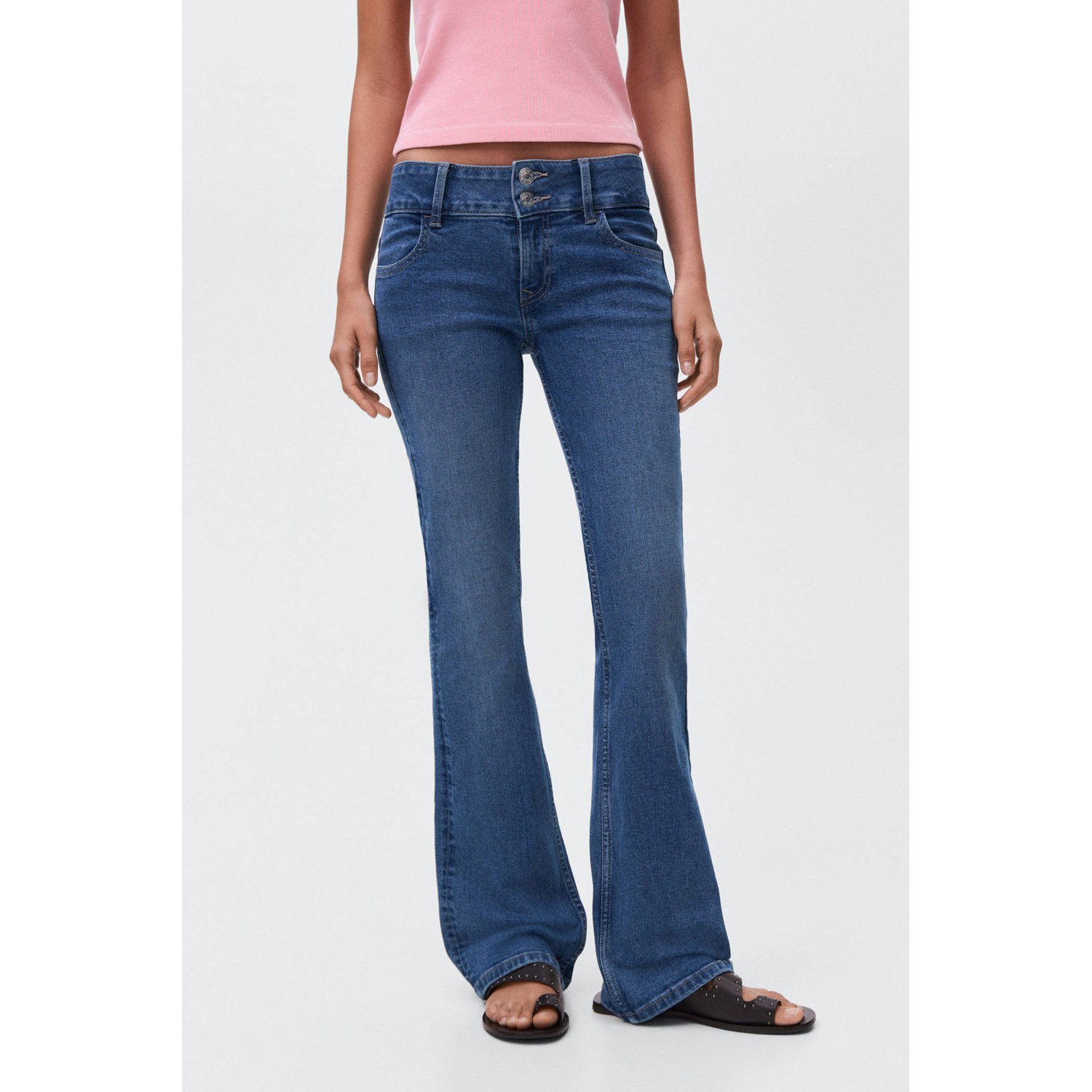 MANGO TEEN low waist flared jeans dark blue denim