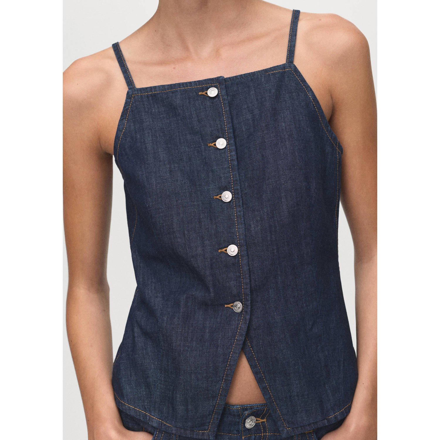 Mango denim mouwloze top dark blue denim