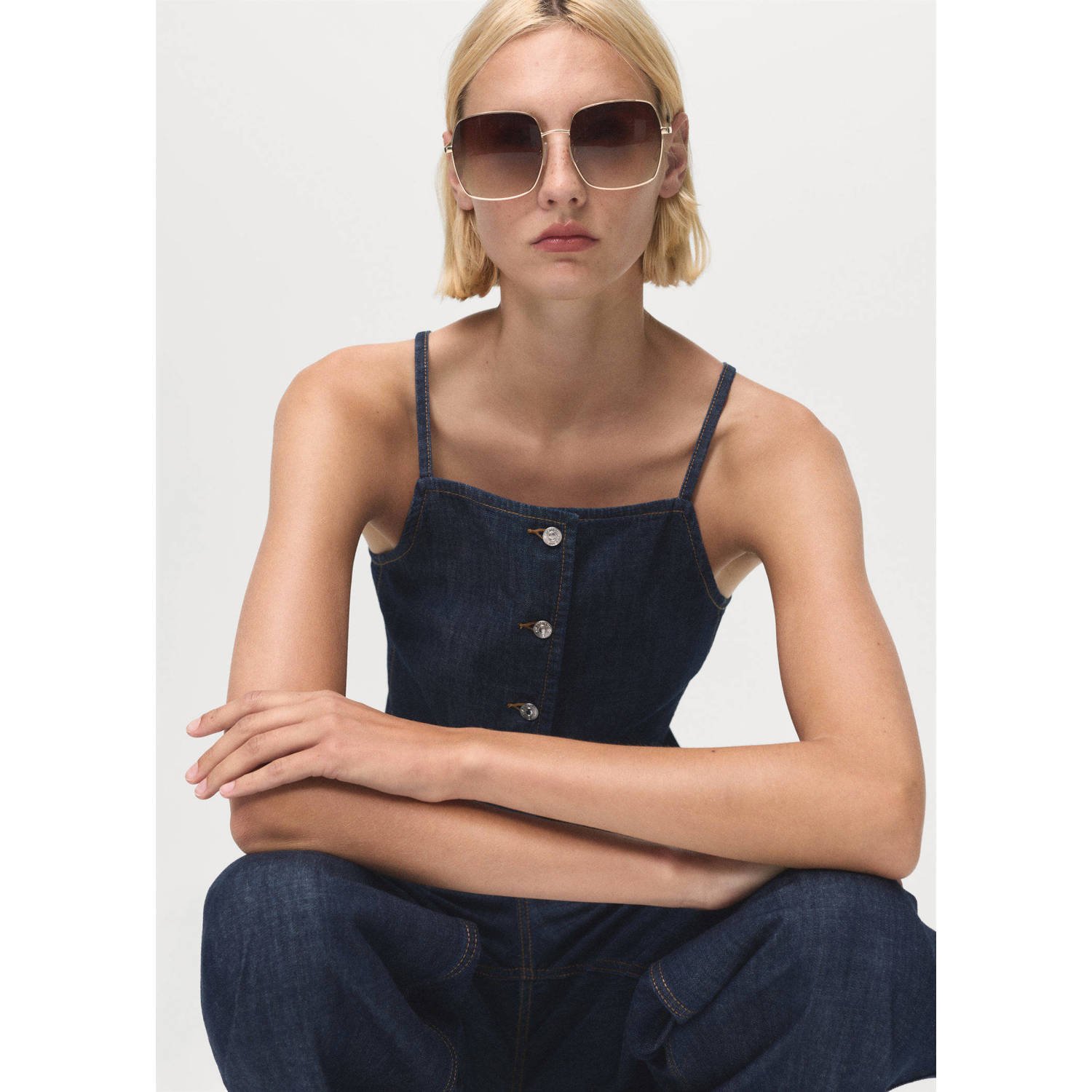 Mango denim mouwloze top dark blue denim