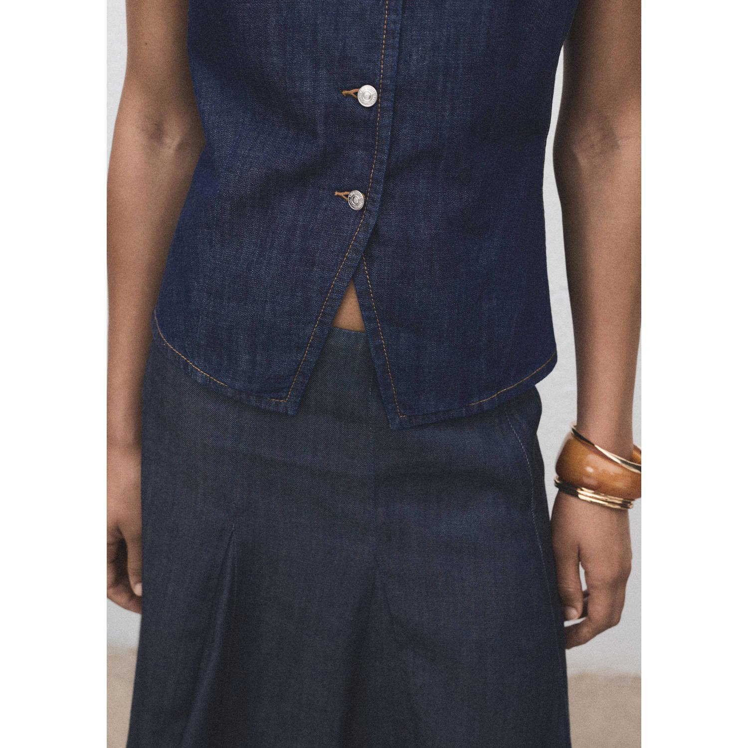Mango denim mouwloze top dark blue denim