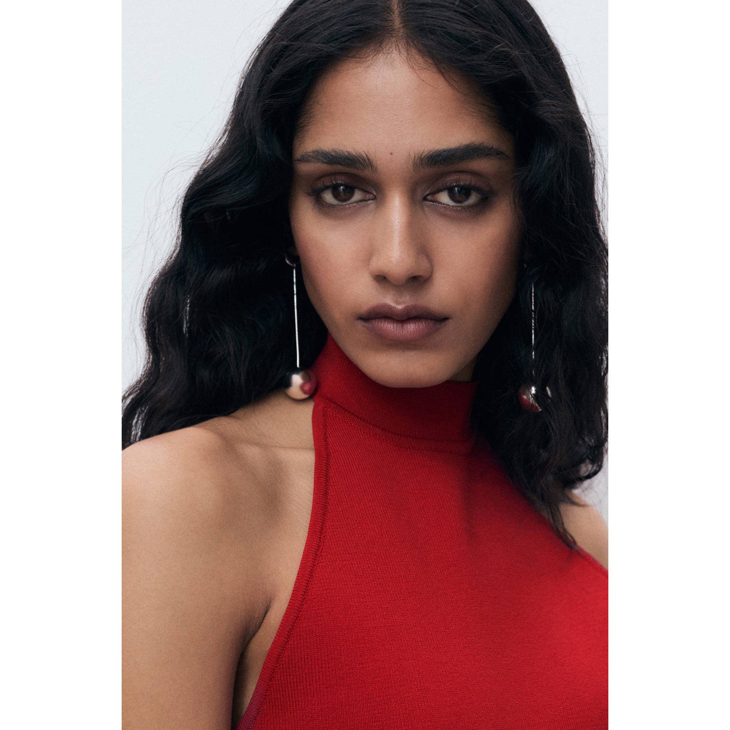 Mango maxi jurk fijn gebreid rood