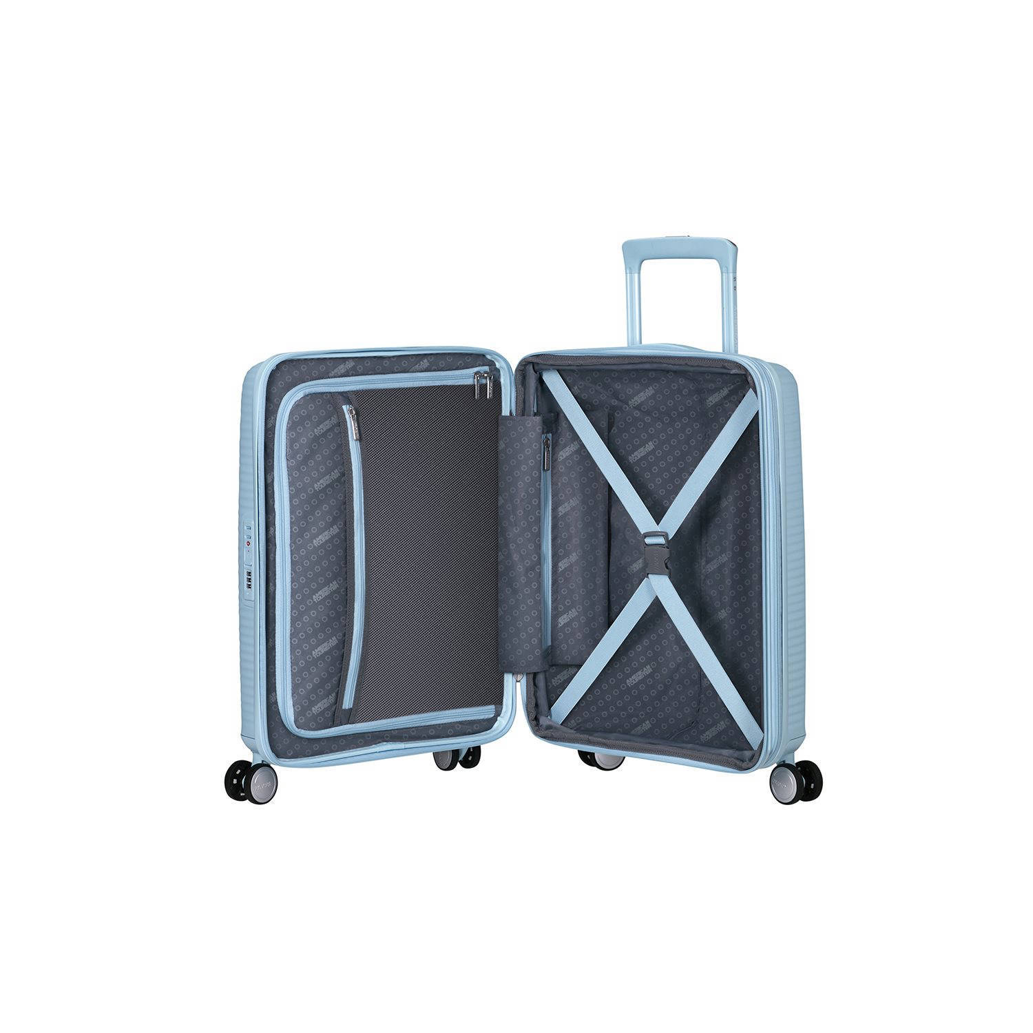 American Tourister trolley Soundbox 55 cm. Expandable lichtblauw