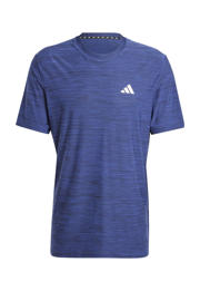 thumbnail: Blauwe heren adidas Performance sportshirt van polyester met melée print, korte mouwen en ronde hals