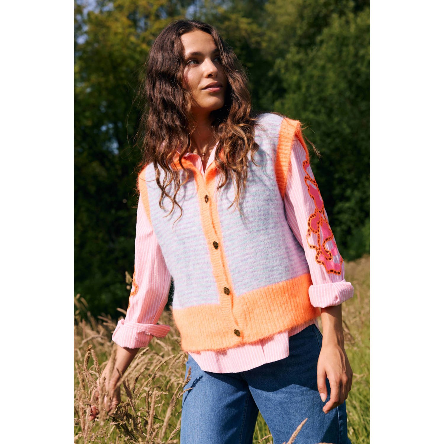 LOLALIZA gebreid vest oranje