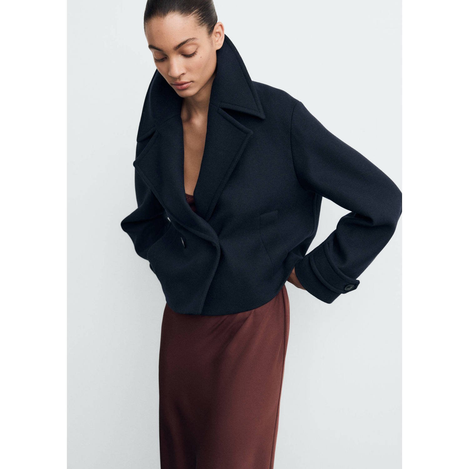 Mango wollen trenchcoat marine
