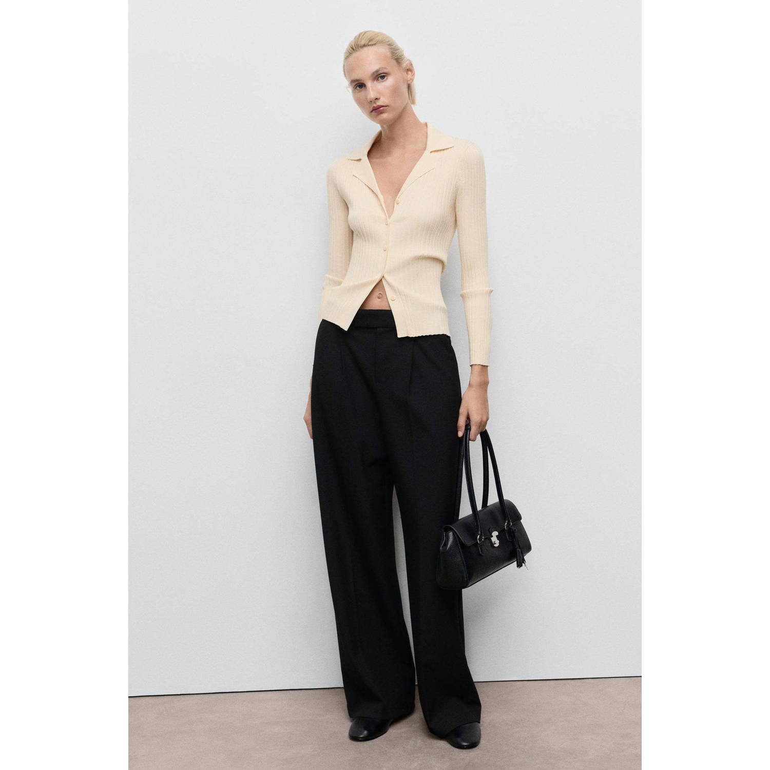 Mango vest beige fijn gebreid