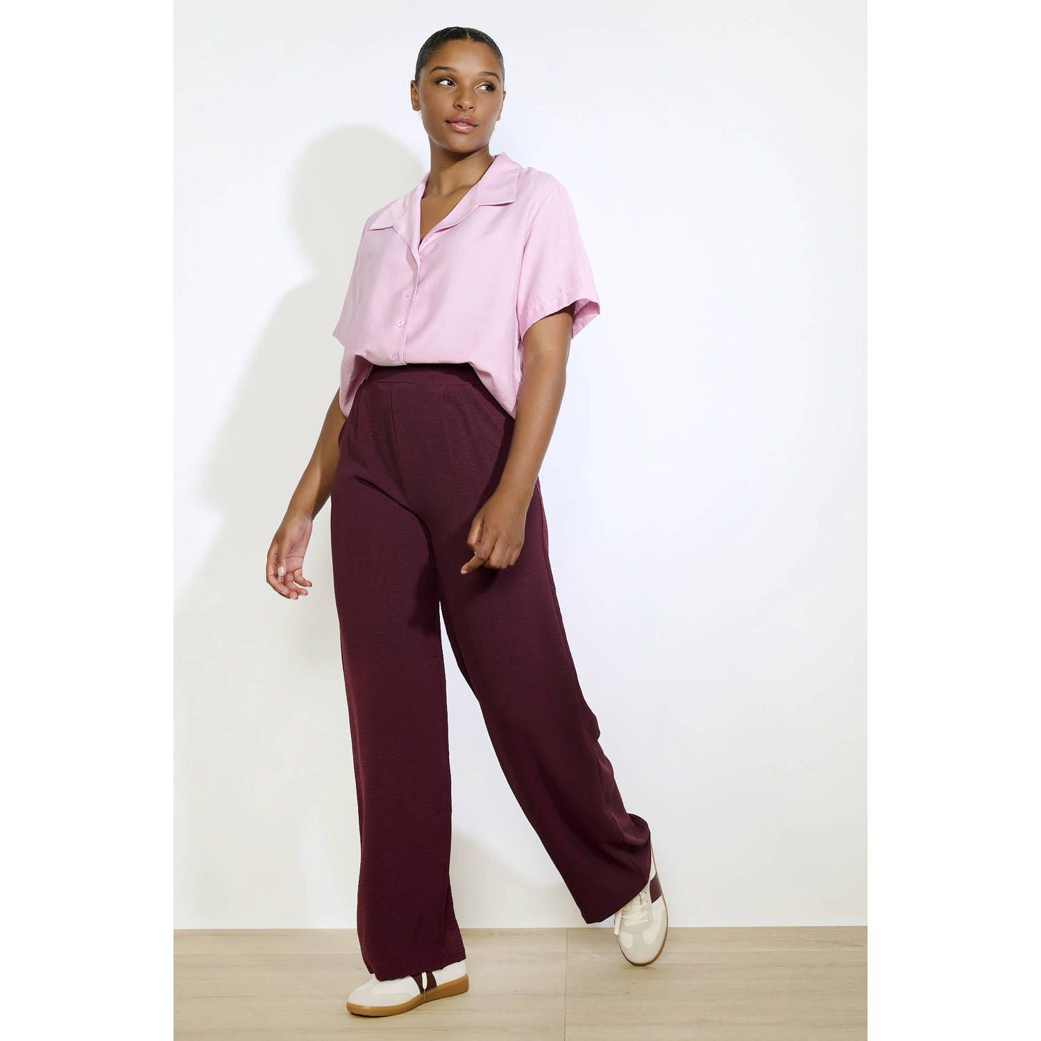 LOLALIZA wide leg regular waist pantalon donkerpaars