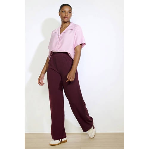 LOLALIZA wide leg regular waist pantalon donkerpaars afbeelding