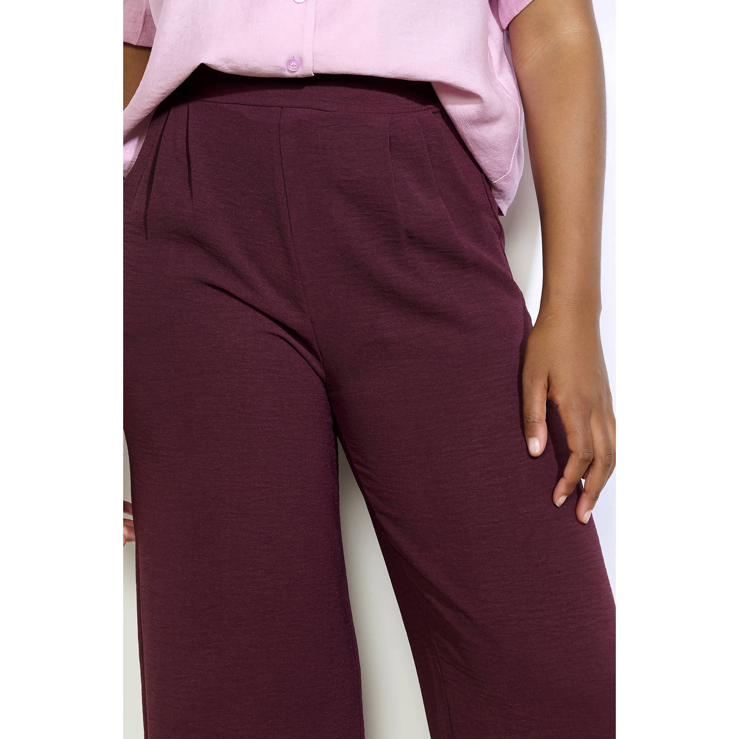 LOLALIZA wide leg regular waist pantalon donkerpaars