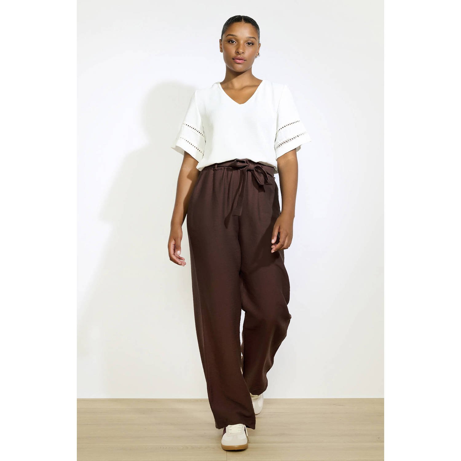 LOLALIZA wide leg regular waist casual broek bruin