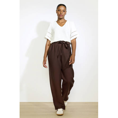 LOLALIZA wide leg regular waist casual broek bruin afbeelding