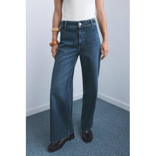 Mango wide leg jeans dark blue denim afbeelding
