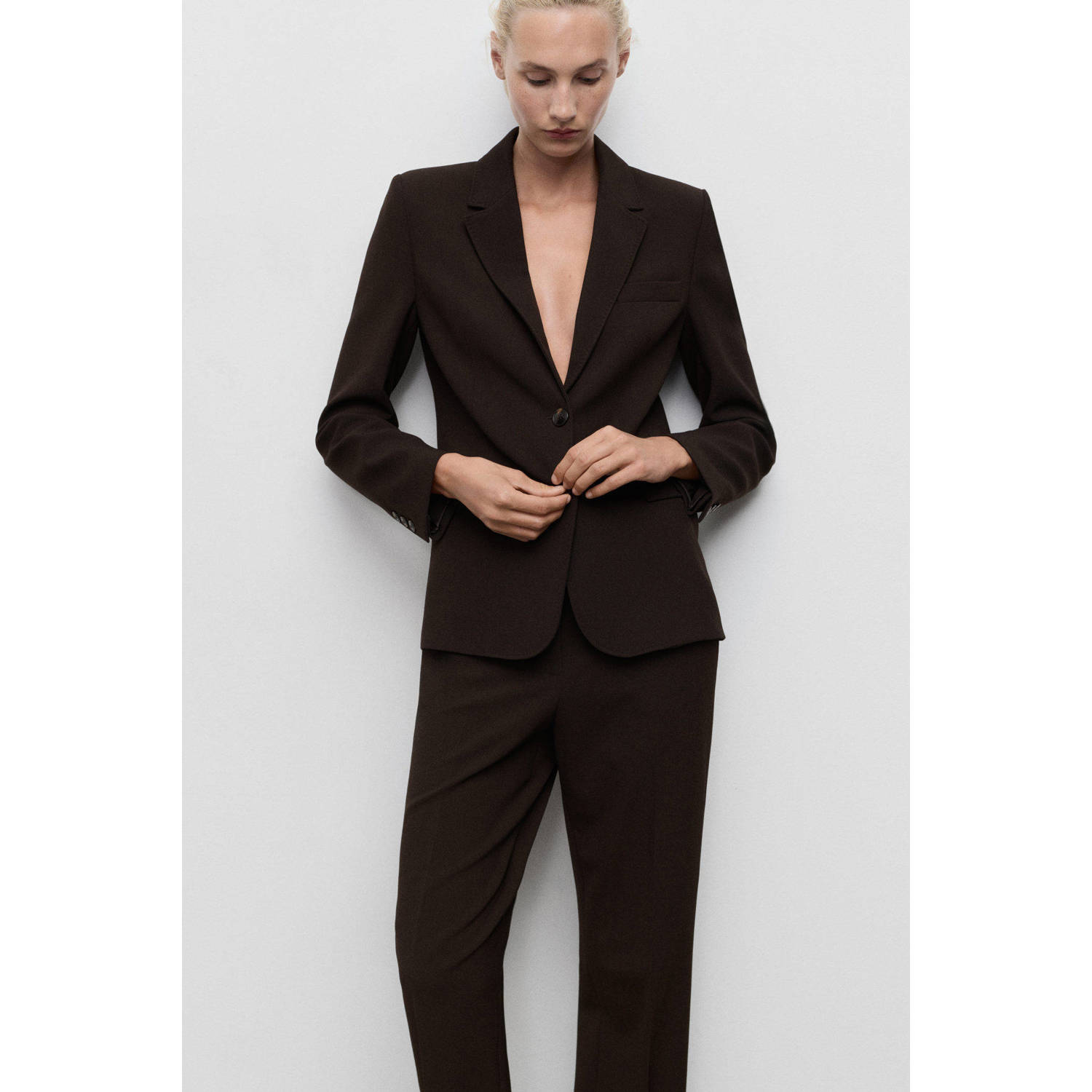 Mango flared regular waist pantalon bruin
