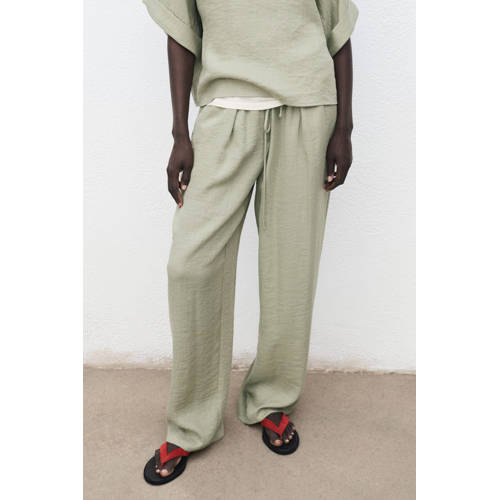 Mango wide leg regular waist casual broek lichtkaki afbeelding