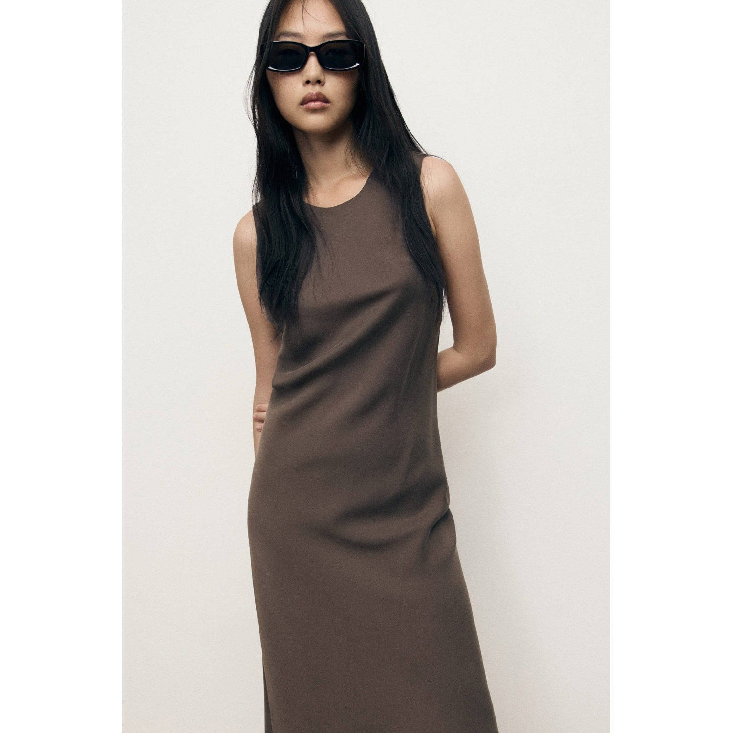 Mango midi jurk donkerbruin