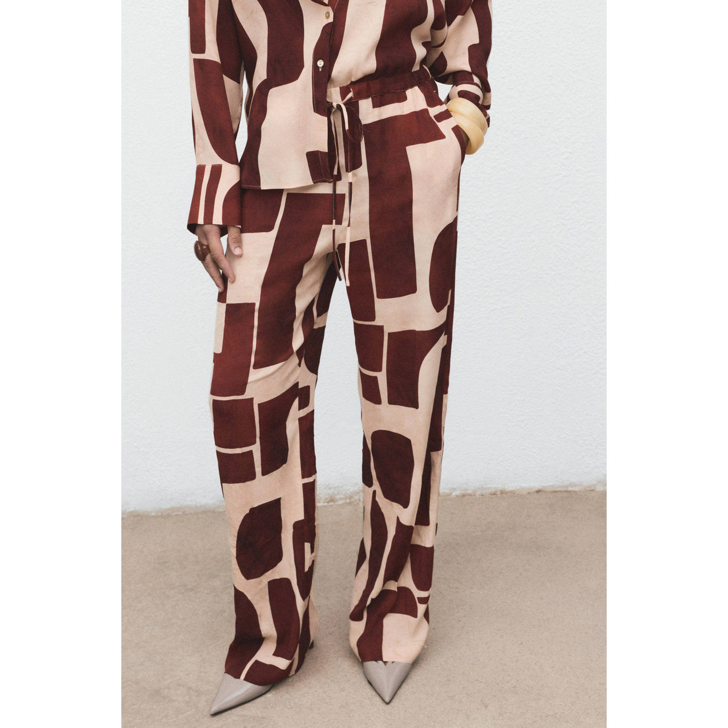 Mango wide leg regular waist broek brique