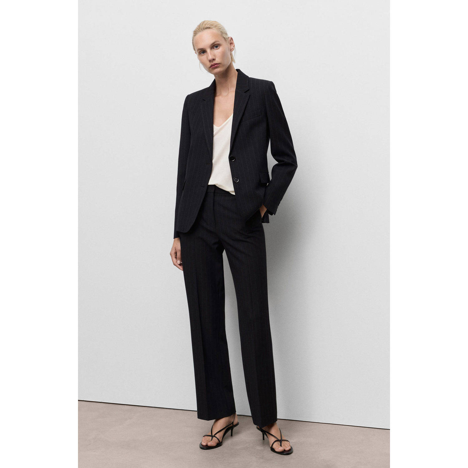 Mango straight regular waist broek marine