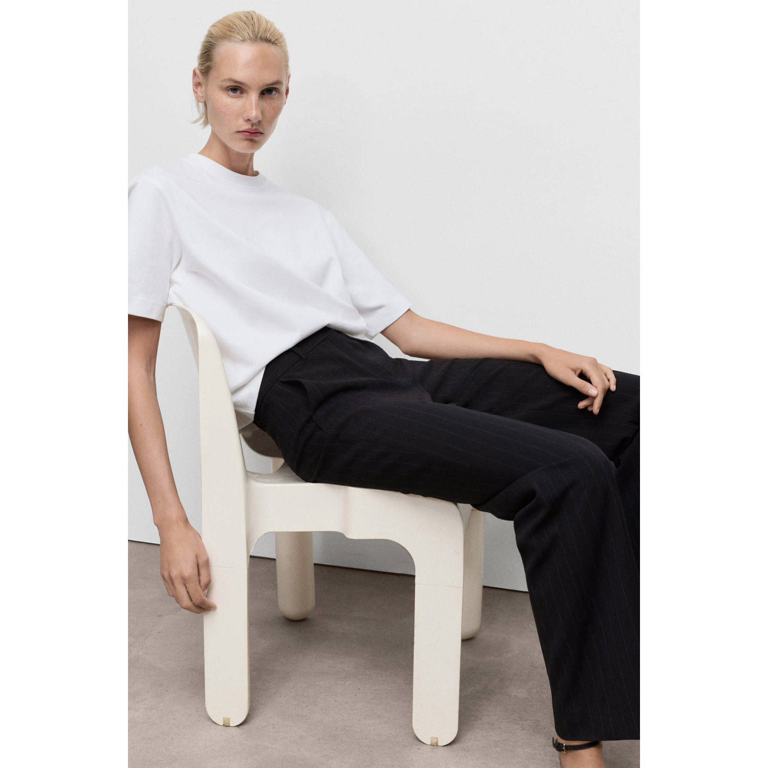 Mango straight regular waist broek marine