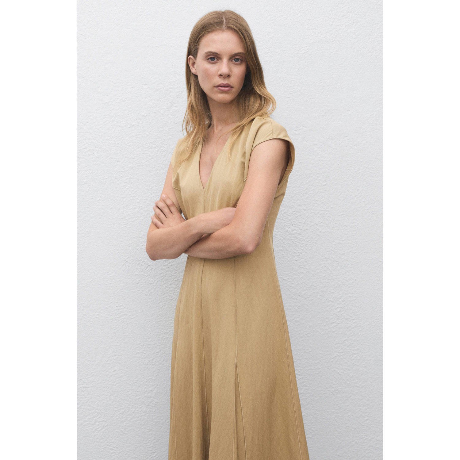 Mango midi jurk beige