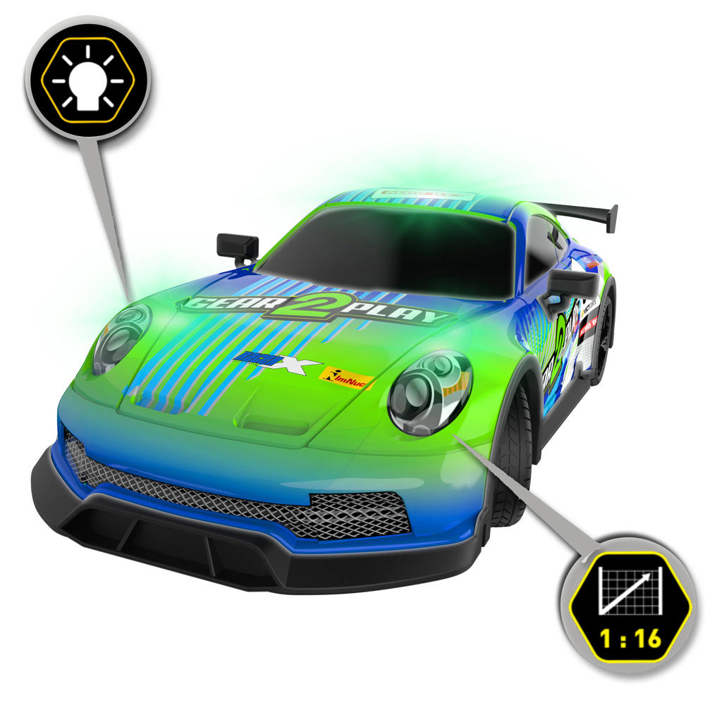 Gear2play RC Night Flash Raceauto 1:16 - LED verlichte carrosserie