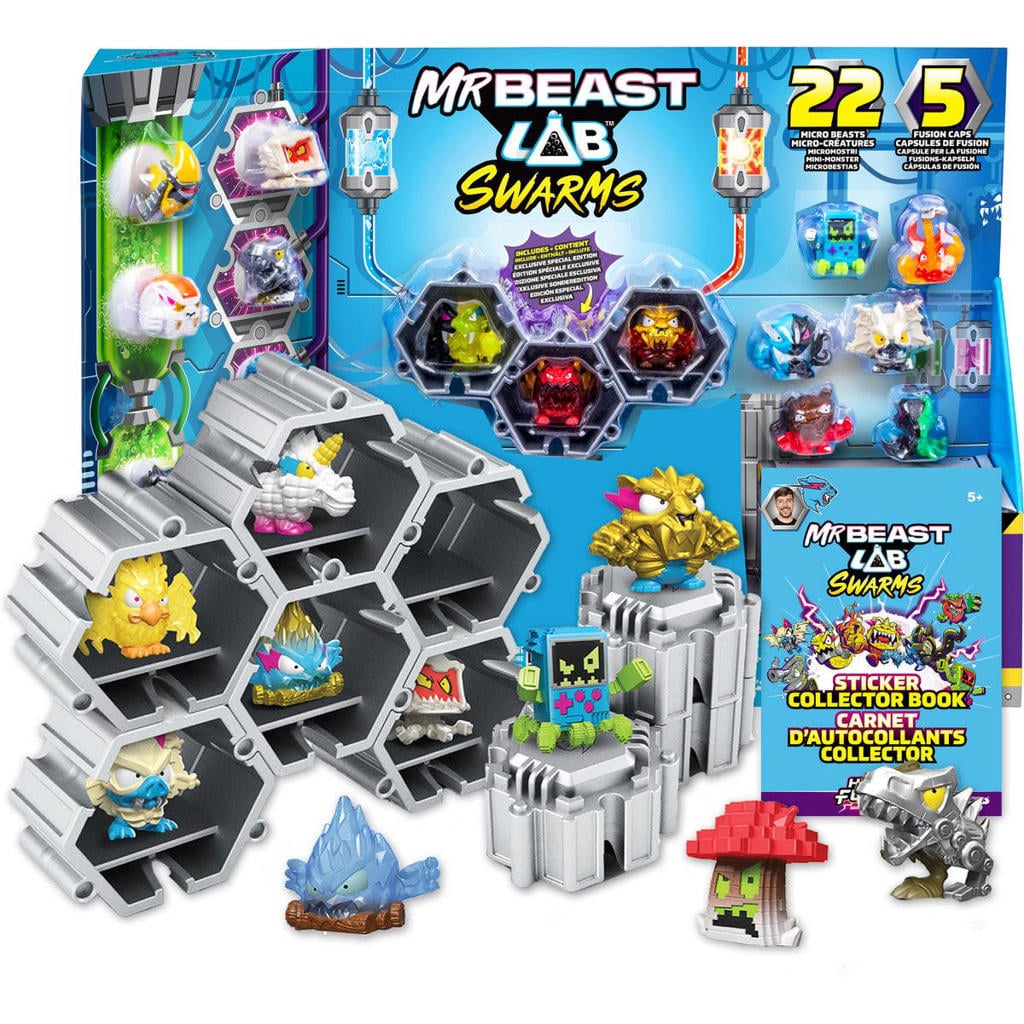 Moose Toys MrBeast Lab Swarms Hyper Fusion Chaos XL pack - 22 Swarms microbeesten, 5 Fusion caps, 22 stickers