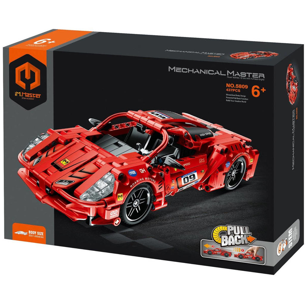 IM.MASTER Pull Back Supercar Rood Constructiespeelgoed