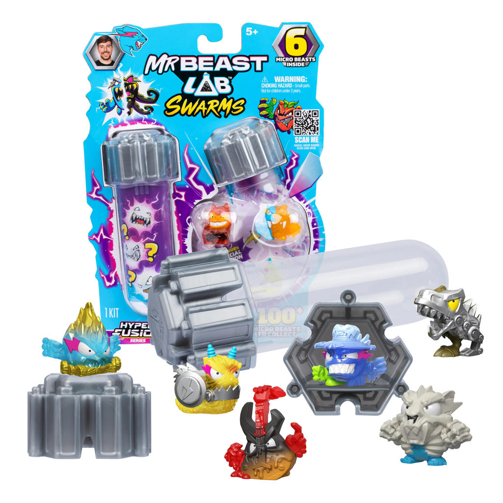 Moose Toys MrBeast Lab Swarms – Hyper Fusion Serie – Lab Pack met 6 Micro Beasts + Stickers & Fusion Caps