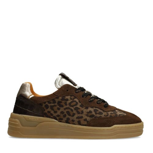 Manfield suède sneakers met panterprint bruin afbeelding