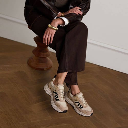 Manfield chunky leren sneakers beige/zwart