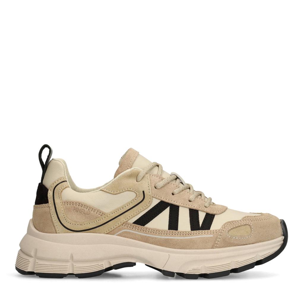 Beige en zwarte dames Manfield chunky leren sneakers met veters